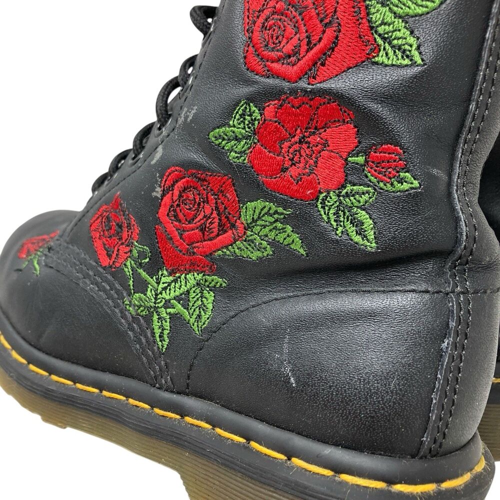 Dr Martens Black Leather 1460 Vonda Roses Floral Combat Embroidered Boots - Picture 9 of 15